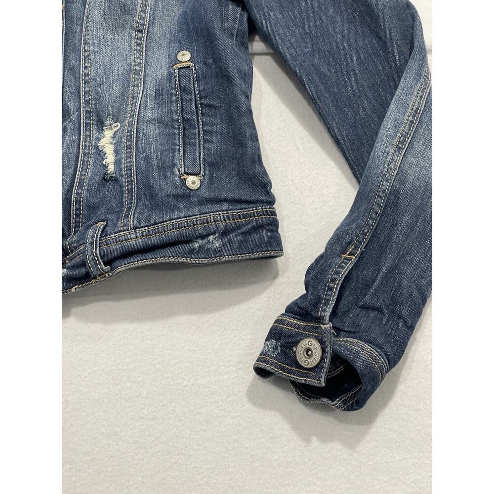 G by Guess Women's Medium Blue Denim Motorcycle Bomber Jacket Pockets - Picture 3 of 13